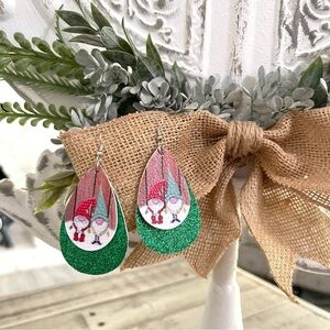 Christmas Faux Leather Teardrop Dangle Earrings Gnomes
